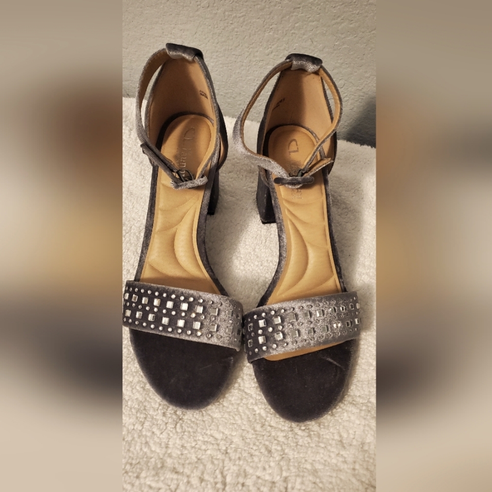 Gray Velvet Ankle Strap Heels 8